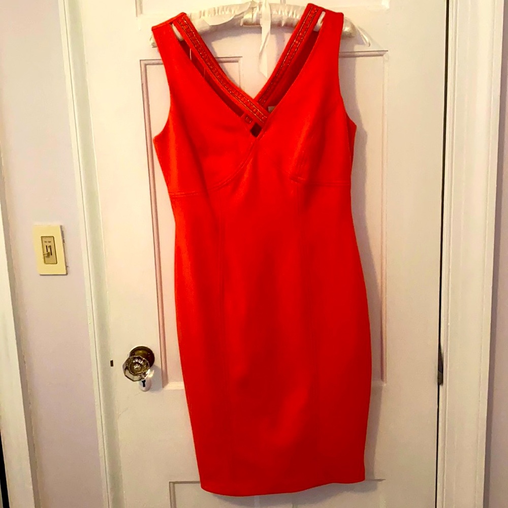 Sangria, Coral, jewel neckline dress ~ 8